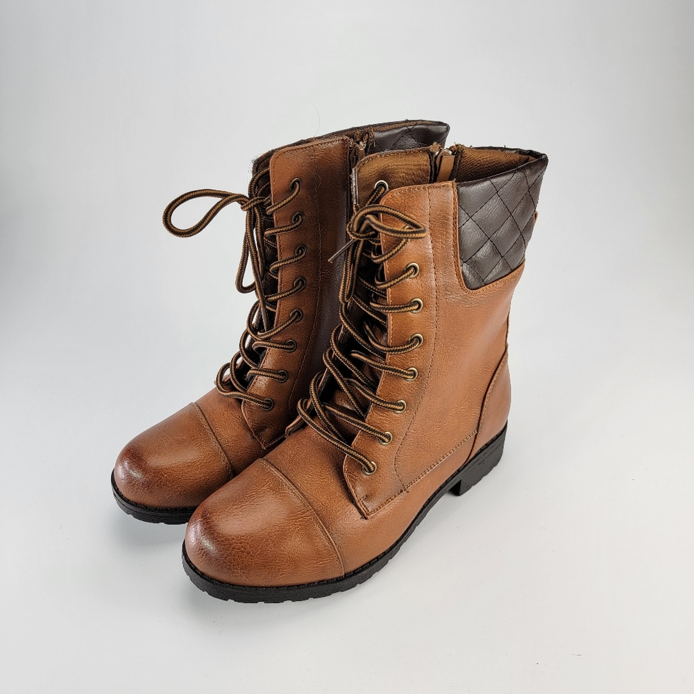 Yoki Combat Boots. Camel/Brown - Vegan Leather